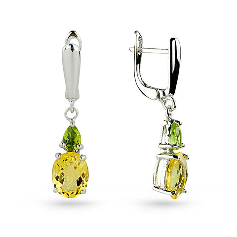 Yellow Citrine & Green Peridot Drop Earrings