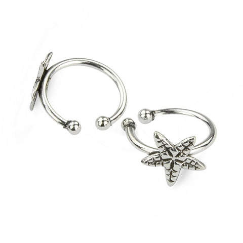 Silver Starfish Oxidised Clip Ear Cuffs No Piercing