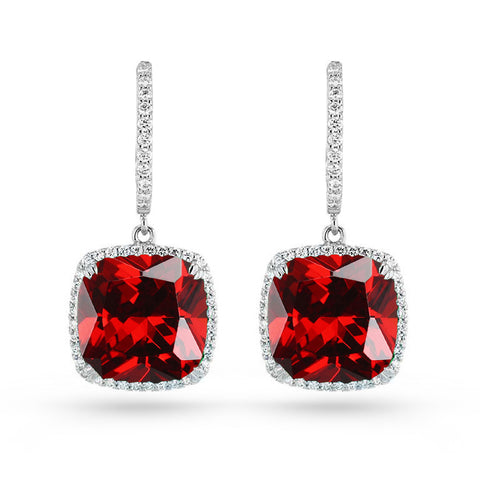 Ruby Red Cubic Zirconia Pear Drop Earrings