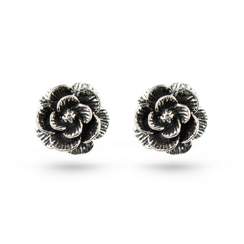 Oxidised Rose Silver Stud Earrings