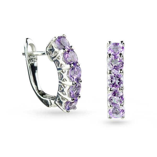 Purple Amethyst Sterling Silver Hoop-Style Earrings Huggies
