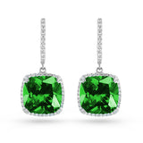 Cushion Green Cubic Zirconia Gold Plated Sterling Silver Drop Earrings