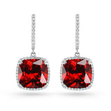Cushion Red Cubic Zirconia Gold Plated Sterling Silver Drop Earrings