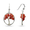 Red Coral Tree Of Life Circle Drop Earrings