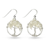 White Coral Tree Of Life Circle Drop Earrings