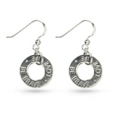 Love Message In Circle Sterling Silver Drop Earrings