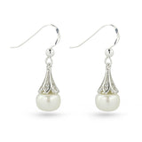 Sterling Silver Freshwater Pearl And Cubic Zirconia Drop French Bell Earrings