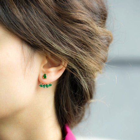 Handmade Pear Emerald Ear Jackets (Rose)