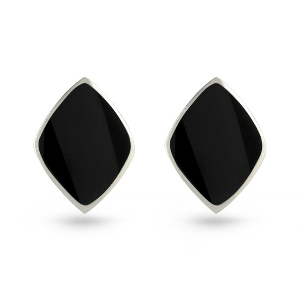 Black Resin Sterling Silver Diamond Stud Earrings