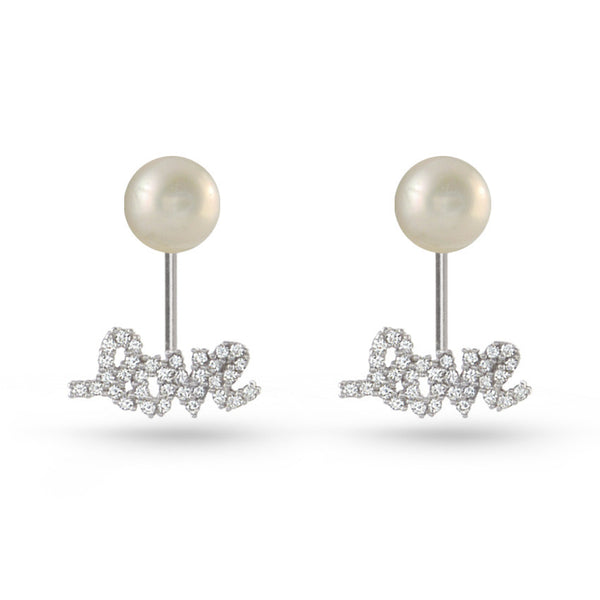 Cubic Zirconia Love And Freshwater Pearl Pierced Earring Jackets