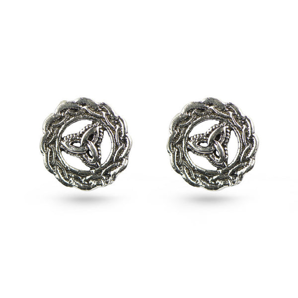 Celtic Symbol Circle Frame Sterling Silver Stud Earrings