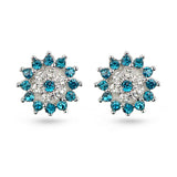Cubic Zirconia Aquamarine Snowflake Sterling Silver Stud Earrings 