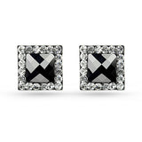 Black Crystal Square Sterling Silver Stud Earrings