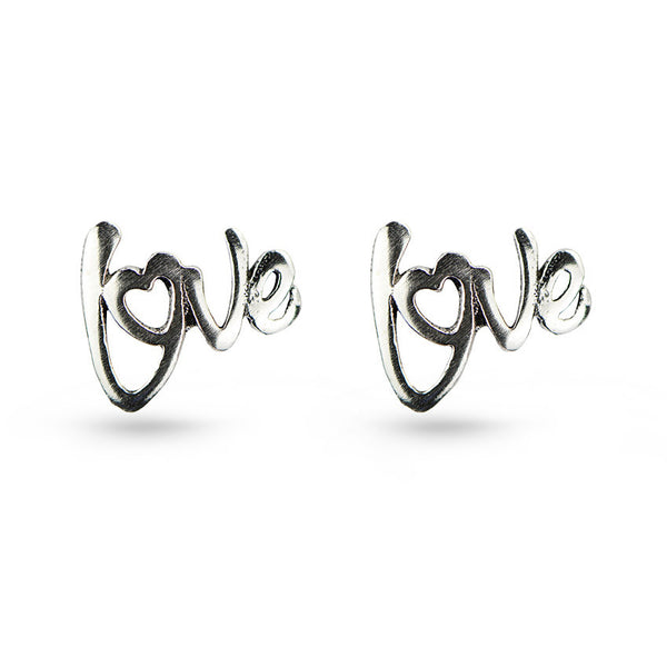 Cut Out Word Love Message Sterling Silver Stud Earrings