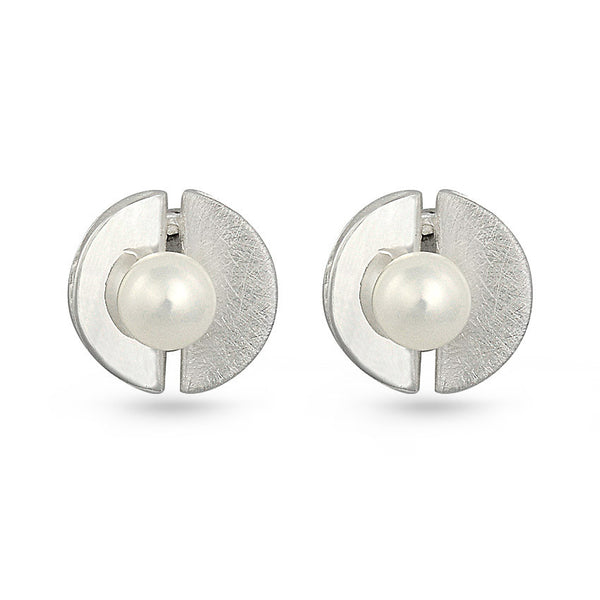 Freshwater Pearl In Shell Round Sterling Silver Stud Earrings