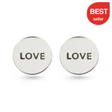 Love Message In Circle Sterling Silver Stud Earrings