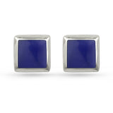Dark Blue Lapis Lazuli Square Sterling Silver Stud Earrings
