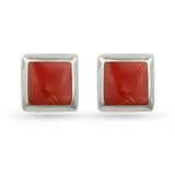 Red Resin Square Sterling Silver Stud Earrings