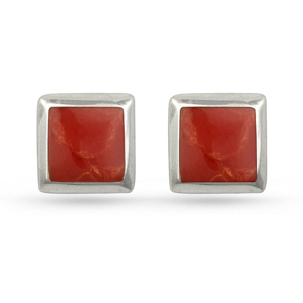 Red Resin Square Sterling Silver Stud Earrings
