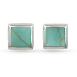 Green Turquoise Square Sterling Silver Stud Earrings