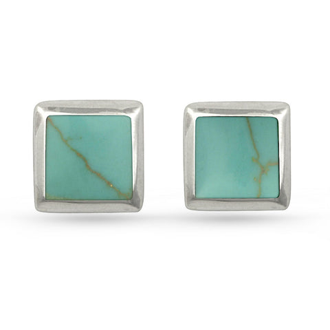 Green Turquoise Square Stud Earrings
