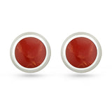 Red Resin Round Sterling Silver Stud Earrings