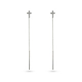 Sterling Silver Cross And Chain Thread Stud Earrings