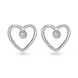 Love Heart Shaped Cubic Zirconia Silver Stud Earrings