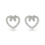 Silver Bow And Cubic Zirconia Heart Stud Earrings