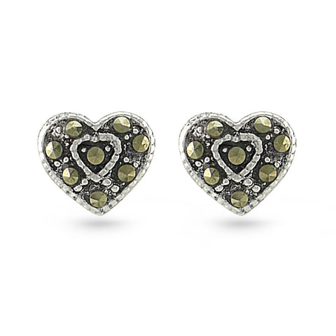 Silver Heart Frame Stud Earrings