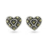 Olive Green Marcasite Heart Sterling Silver Stud Earrings