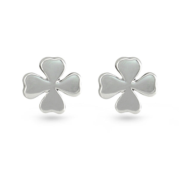Silver Four-Leaf Clover Stud Earrings