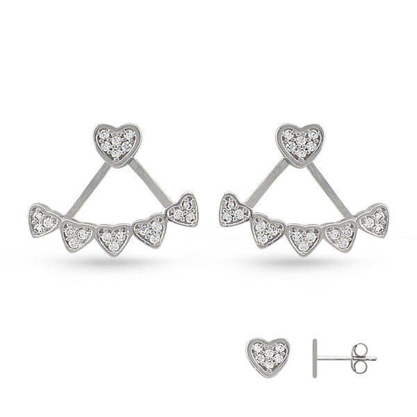 Cubic Zirconia Hearts Pierced Sterling Silver Earring Jackets