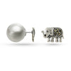 Olive Green Marcasite Elephant Double Sided Sterling Silver Stud Earrings