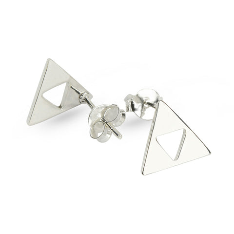 Triangle Silver Checker Pattern Stud Earrings