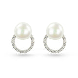 Freshwater Pearl And Cubic Zirconia Circle Stud Earrings