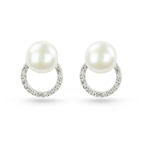 Freshwater Pearl And Cubic Zirconia Circle Stud Earrings