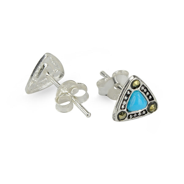 Blue Turquoise Triangle Sterling Silver Stud Earrings