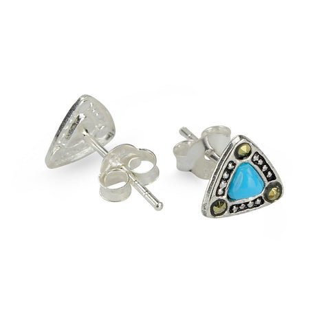 Marcasite Blue Turquoise Triangle Stud Earrings