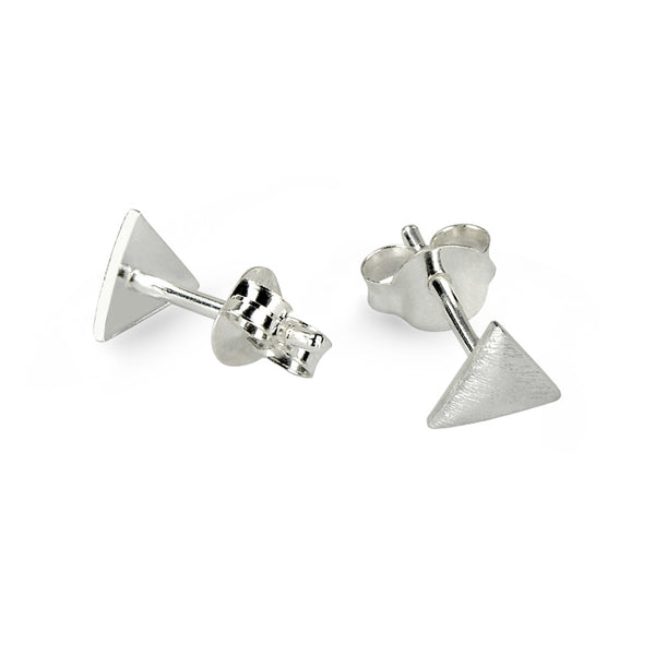 Brushed Matte Look Triangle Sterling Silver Stud Earrings