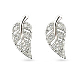 Cubic Zirconia Leaf Sterling Silver Stud Earrings