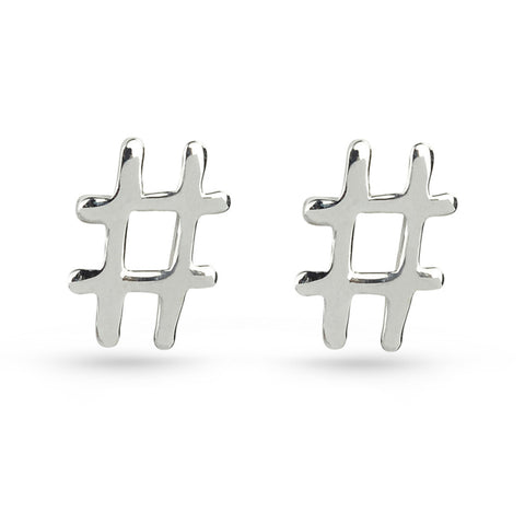 Silver Hashtag Stud Earrings