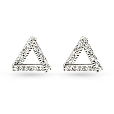 Cubic Zirconia Silver Triangle Stud Earrings