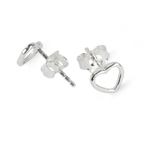 Silver Heart & Heart Frame Stud Earrings