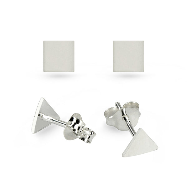 Triangle Square Stud Earrings Sterling Silver Glossy