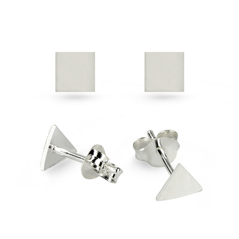 Silver V Alphabet Chevron Stud Earrings