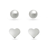 Ball and Heart Stud Earrings Sterling Silver