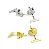Silver Bar Yellow Gold Bar Stud Earrings Sterling Silver Glossy