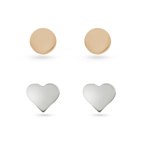 Silver Heart & Rose Gold Circle Stud Earrings