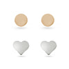 Rose Gold Circles And Silver Heart Stud Earrings Sterling Silver